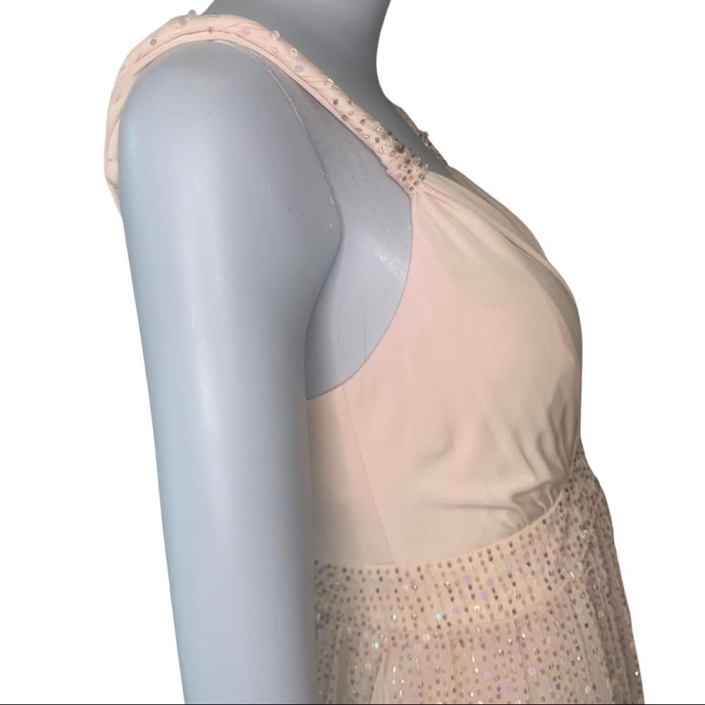 BCBGMAXAZRIA Sequin Embellished Nude Blush Sleeveless Midi Dress - Picture 12 of 16
